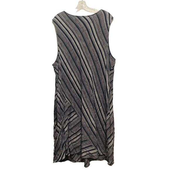 LANE BRYANT Dress 26/28 Sleeveless Linen Blend V-Neck Dark Blue Casual Striped - Picture 6 of 6